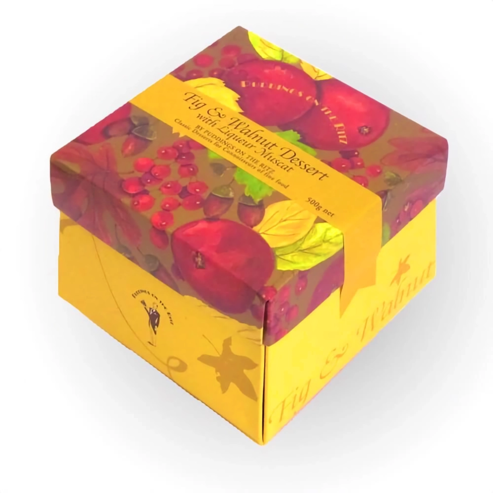 Fig and walnut dessert with muscat 500g in stylish lidded presentation pack. The Gourmet Merchant.