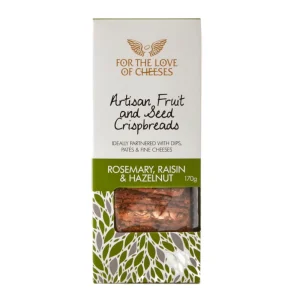 The gourmet merchant fruit and seed crispbreads rosemary raisin & Hazelnut in smart box with clear window