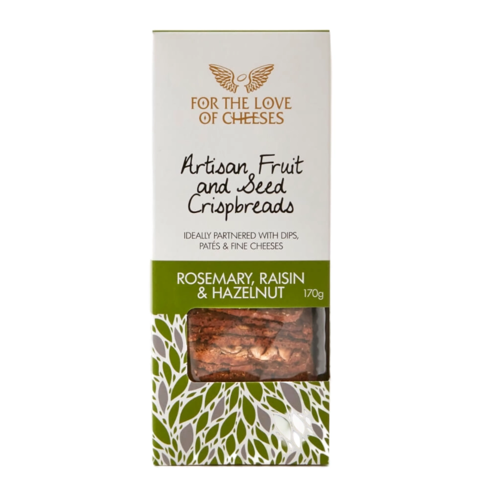 The gourmet merchant fruit and seed crispbreads rosemary raisin & Hazelnut in smart box with clear window